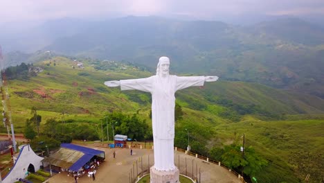 Aerial-shot-around-the-Cristo-Rey-statue-in-Cali-Colombia-2