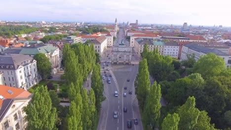Very-good-aerial-over-the-Siegestor-Victory-Arch-in-Munich-Bavaria-Germany-1