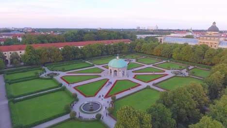 Aerial-over-Hofgarten-Park-with-pattern-walkways-in-Munich-Bavaria-Germany