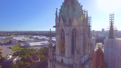 Very-good-aerial-shot-of-St-Pauls-Gothic-cathedral-in-Munich-Germany