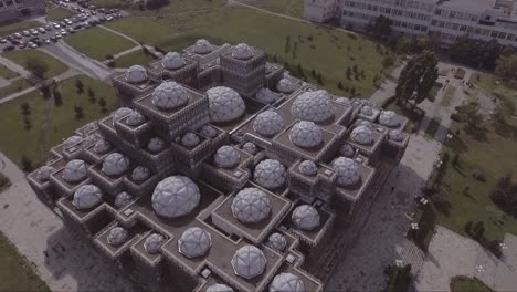 Aerial-over-the-National-Library-of-Kosovo-at-University-of-Pristina