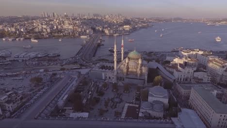 Very-good-aerial-of-Instanbul-Turkey-old-city-skyline-with-mosques-and-Bosphorus-River-bridges-distant-3