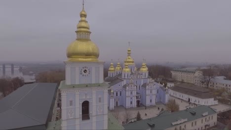Aerial-around-a-St-Michael's-gold-domed-monastery-Russian-Orthodox-style-church-in-Kiev-Ukraine