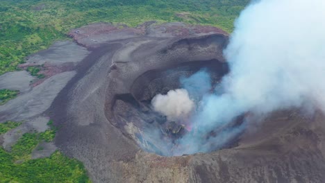 Stunning-Dramatic-Aerial-Over-Mt-Yasur-Volcano-Volcanic-Eruption-Lava-On-Tanna-Island-Vanuatu-3