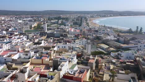 Aerial-Over-The-Ancient-City-Of-Essaouira-Morocco-With-Ramparts-And-Medina