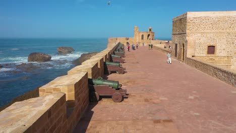 Aerial-Along-The-Ramparts-Of-The-Fort-At-Essaouira-Morocco