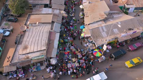 Aerial-Over-West-African-Street-Market-In-Gambia