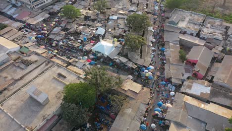 Aerial-Over-West-African-Street-Market-In-Gambia-2