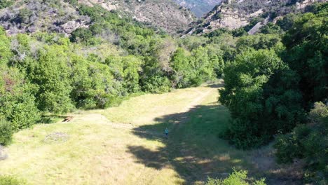 Antena-Sobre-Una-Mujer-Trotando-Por-El-Desierto-En-Las-Montañas-De-Santa-Ynez-En-El-Condado-De-Santa-Bárbara,-California-2