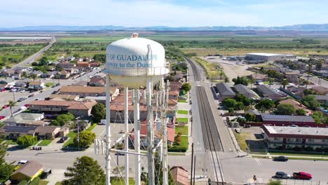 Drone-Aerial-Over-Guadelupe-California-Farming-Town-And-Water-Tower-2