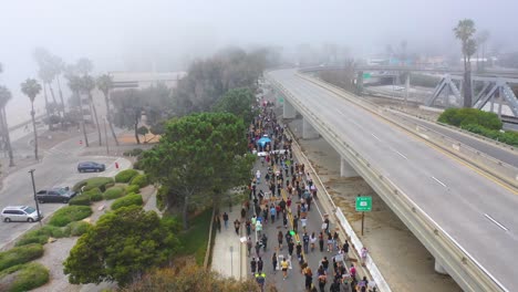 High-Vista-Aérea-Over-Large-Crowds-In-Street-Black-Lives-Matter-Blm-Protest-March-Marching-Through-Ventura-California-3