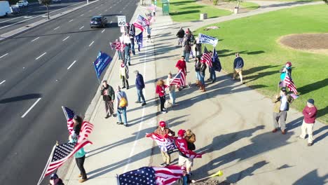 Aerial-Over-Trump-Supporters-In-Rally-Protesting-Election-Fraud-On-Street-Corner-In-Ventura-California-4