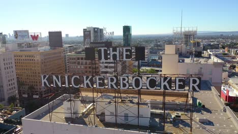 Aerial-Of-The-Knickerbocker-Hotel-Rooftop-Sign-In-Downtown-Hollywood-California-1