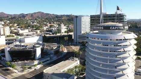 Aerial-Of-The-Hollywood-Hills-Includes-Capitol-Records-Building-Griffith-Park-Observatory-And-The-Hollywood-Freeway-2