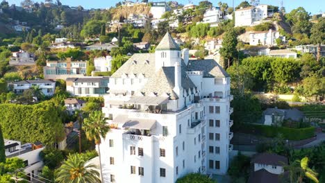 Aerial-Of-The-Chateau-Marmont-On-Sunset-Blvd-In-West-Hollywood-Los-Angeles-California