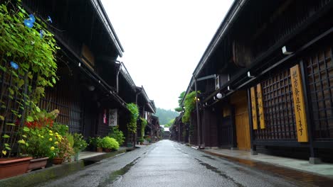 A-rainy-Sanmanchi-Suji-street-is-seen-in-Takayama-Japan