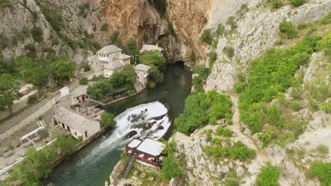An-Aerial-View-Shows-The-Buna-River-In-Blagaj-Bosnia