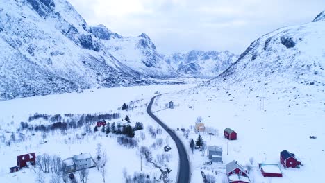 Isolated-Homes-Are-Seen-In-Wintertime-On-The-Lofoten-Islands-Norway