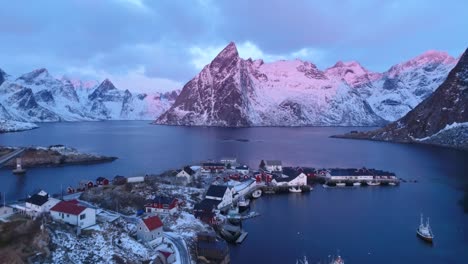 Snowcovered-Mountains-Are-Seen-At-Sunset-In-The-Lofoten-Islands-Norway