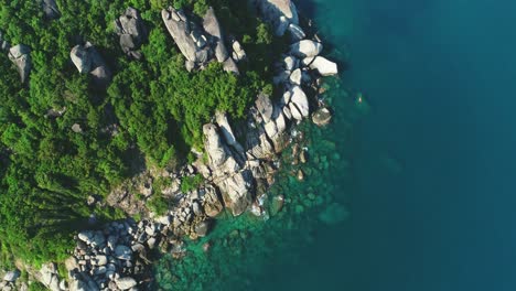 A-Bird'Seyeview-Shows-A-Rocky-Shoreline-Of-Ko-Tao-Thailand