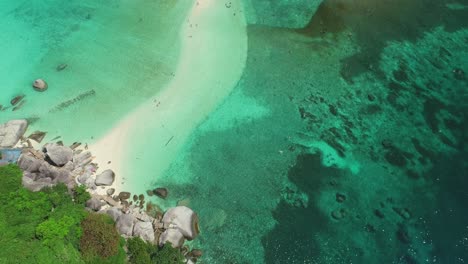 A-Bird'Seyeview-Shows-Tourists-Walking-Along-A-Beach-At-Low-Tide-On-Ko-Tao-Thailand