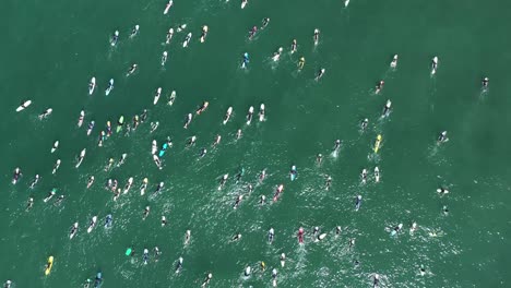 Aerial-over-surfers-in-circle-during-BLM-Black-Lives-Matter-Paddle-For-Freedom-gathering-in-California-9