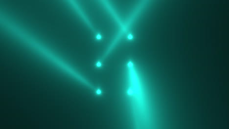Animation-motion-green-glowing-spotlight-beams-on-dark-background-in-stage