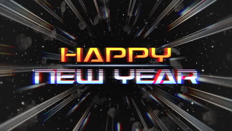 Animation-intro-text-Happy-New-Year--and-abstract-lines-in-galaxy-retro-holiday-background