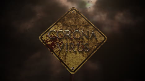 Animated-closeup-text-Coronavirus-and-mystical-horror-background-with-road-sign-and-dark-blood