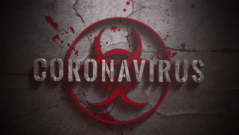 Animated-closeup-text-Coronavirus-and-mystical-horror-background-with-toxic-sign-and-dark-blood