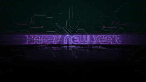 Animation-intro-text-Happy-New-Year-and-cyberpunk-animation-background-with-computer-chip-and-neon-lines