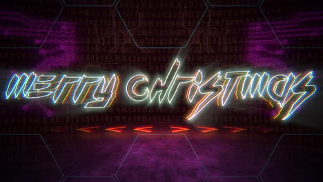 Animation-text-Merry-Christmas-and-cyberpunk-animation-background-with-computer-matrix-numbers-and-grid-1