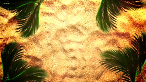Closeup-sandy-beach-with-sand-and-palm-trees-summer-cinematic-background