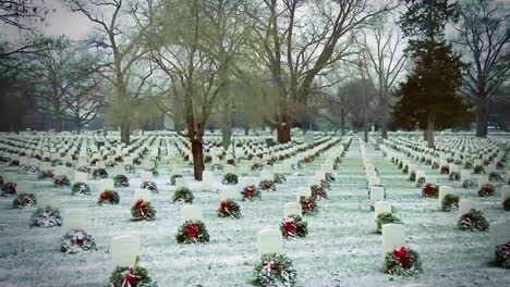 A-Panorama-At-Arlington-National-Cemetery-Shows-Each-Grave-Bestowed-With-A-Wreath-In-Wintertime