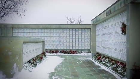 Columbarium-Walls-At-Arlington-National-Cemetery-Are-Shown-In-Wintertime-Decorated-With-Wreaths