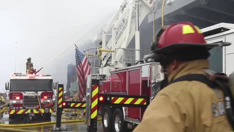 Firetruck-And-Crew-Fight-A-Fire-On-Amphibious-Assault-Ship-Uss-Bonhomme-Richard-Dockside-At-Naval-Base-San-Diego-Ca