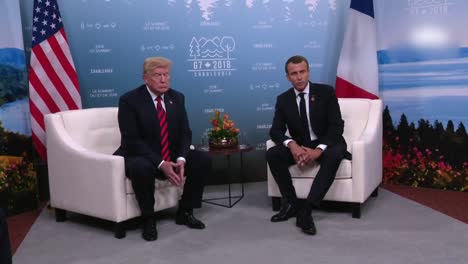 Us-President-Donald-Trump-And-French-President-Macron-During-A-G7-Press-Briefing-In-La-Malbaie-Quebec-Canada