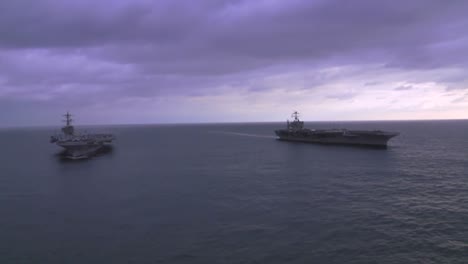 Aerial-Over-Two-Aircraft-Carriers-On-The-High-Seas