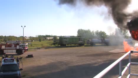Firefighters-Battle-A-Practice-Chemical-Fire-In-A-Railyard