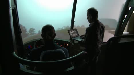Bus-And-Truck-Drivers-Use-A-Sophisticated-Simulator-To-Learn-To-Drive-Vehicles-Safetly