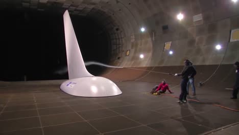 An-Aircraft-Tail-Section-Is-Testing-In-A-Wind-Tunnel-In-An-Airplane-Hangar-At-Nasa-Research-Facility