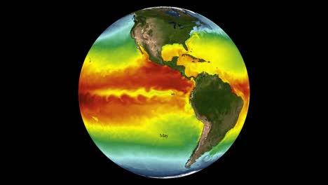 Una-Visualización-Global-Animada-Muestra-La-Temperatura-De-La-Superficie-Del-Mar-Durante-Un-Período-De-Varios-Años