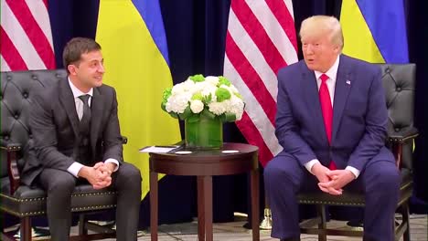Us-President-Donald-Trump-Sits-And-Talks-With-President-Of-Ukraine-Volodymyr-Zelensky-At-A-Press-Conference-During-The-Impeachment-Whistleblower-Scandal