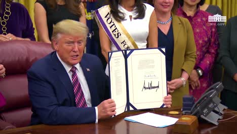 President-Trump-Participates-In-A-Signing-Ceremony-For-The-Womans-Suffrage-Centennial-Coin-Act-Wonders-Aloud-Why-Centennial-Coin-Wasnt-Done-A-Long-Time-Ago
