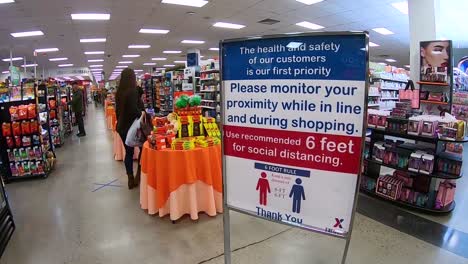 Shoppers-Are-Advised-To-Maintain-Social-Distancing-And-An-X-Is-Placed-On-Floor-To-Maintain-Distance-During-The-Coronavirus-Covid19-Pandemic-Outbreak
