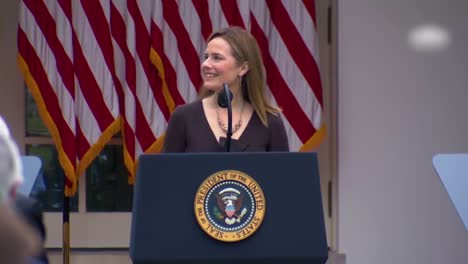 Supreme-Court-Justice-Nominee-Amy-Coney-Barrett-Speaks-In-The-White-House-Rose-Garden-Which-Became-A-Covid-19-Coronavirus-Superspreader-Event
