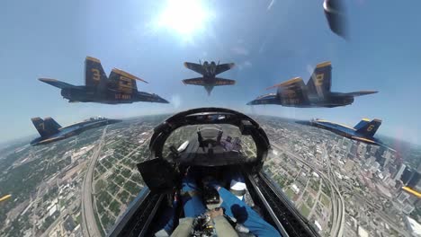 Aerial-From-the-Cockpit-Of-A-Navy-Blue-Angel-Flying-In-Formation-Honoring-Covid-19-Responders