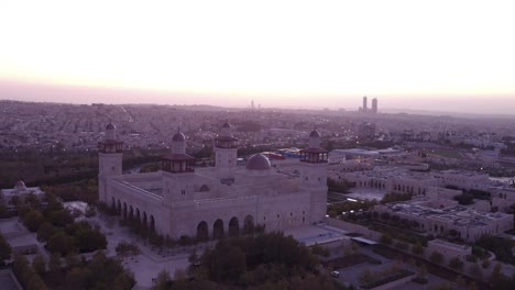 Beautiful-Aerial-Shot-At-Dusk-Of-The-Islamic-Mosque-In-Downtown-Amman-Jordan-1
