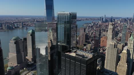 Beautiful-rising-daytime-aerial-of-the-Freedom-Tower-in-the-financial-district-of-Manhattan-New-York-City
