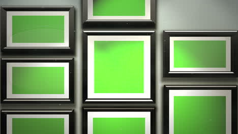 Motion-camera-in-art-gallery-with-picture-and-modern-frame-with-green-mock-up-screen-art-background-1